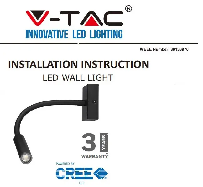 V-TAC VT-2903 Led Wall Light Instruction Manual