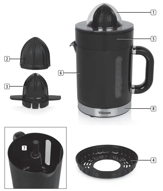 TRiSTAR CP-3012 Citrus Juicer Duo - PARTS DESCRIPTION