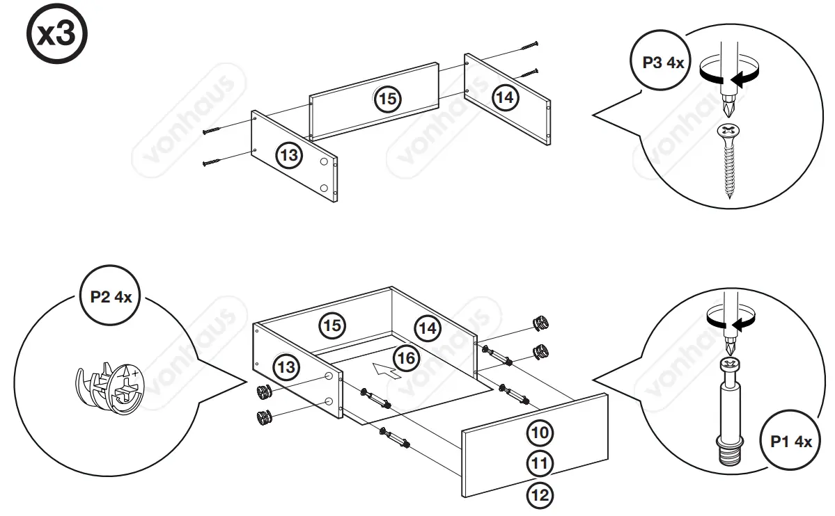 VonHaus 3000205 WM Grey Console Table 3 Drawer Wood Sideboard fig 2