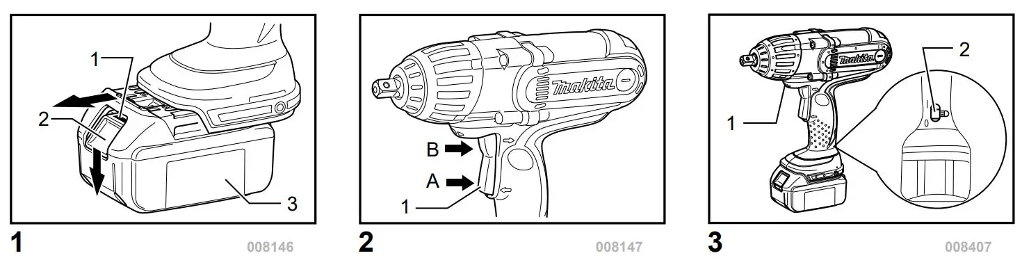 makita BTW450 Cordless Impact Wrench - figure 1,2,3