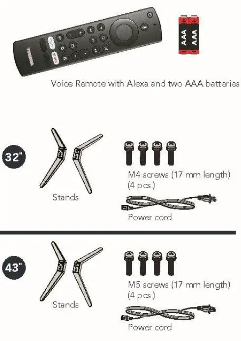 Toshiba 32 & 43 inch 60Hz LED TV - INCLUDED ACCESSORIES