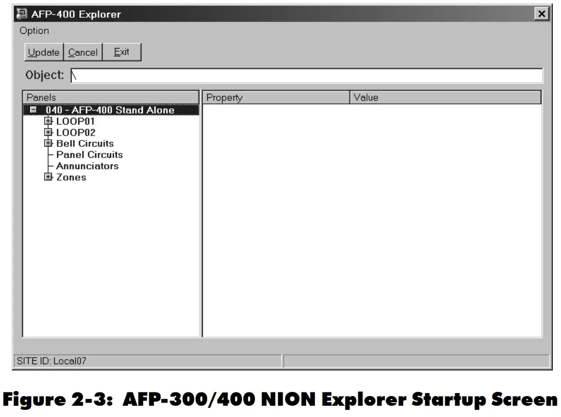 NOTIFIER UniNet 2000 AFP-300 NION Plug In Fire Control Panel - NION Explorer Startup Screen