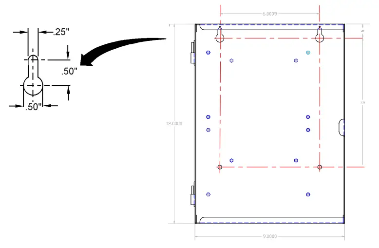 NOTIFIER UniNet 2000 AFP-300 NION Plug In Fire Control Panel - NION Stand-Alone Enclosure Mounting Hole Layout