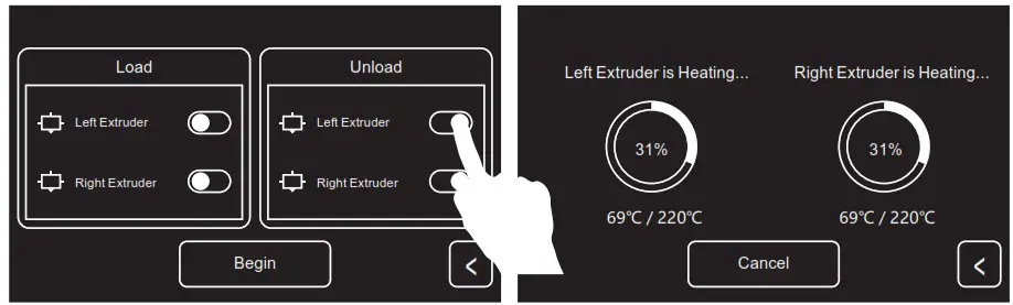 FLASHFORGE SZ20 ZN Creator 3 FDM 3D Printer - Unload Filament 2
