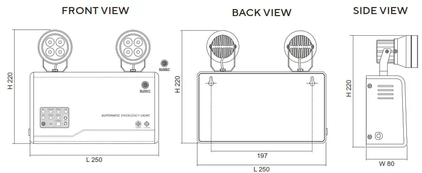 SUNNY MCU Series Self Contained Emergency Light - Dimension 1