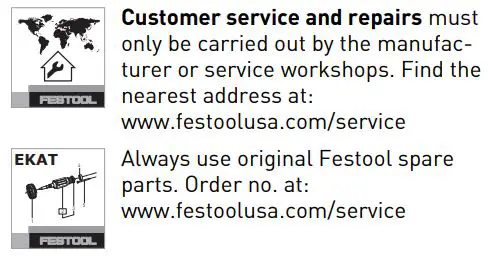 FESTOOL OSC 18 Cordless Oscillator Instructions - Customer service and repairs