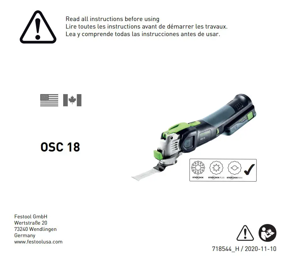 FESTOOL OSC 18 Cordless Oscillator Instructions