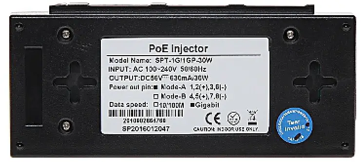 DELTA SPT 1G POE Power Adapter - Bottom view