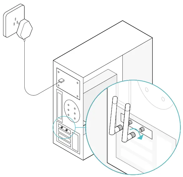 TP-link AC1300 Wireless Dual Band PCI Express Adapter- Connect the antennas to the adapter.