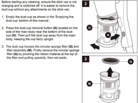 FIG 12 REMOVING AND CLEANING THE DUST CUP AND FILTERS