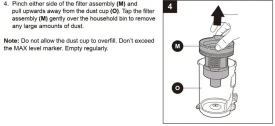 FIG 13 REMOVING AND CLEANING THE DUST CUP AND FILTERS