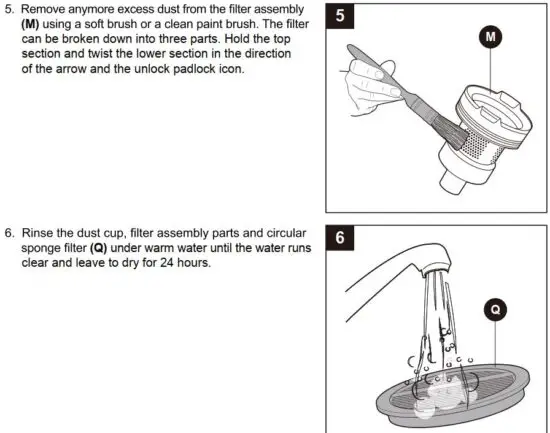 FIG 14 REMOVING AND CLEANING THE DUST CUP AND FILTERS