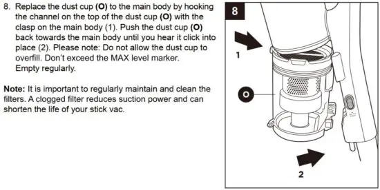 FIG 16 REMOVING AND CLEANING THE DUST CUP AND FILTERS