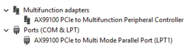 AXAGON PCEA P1N PCIe Controller 1X Parallel - Device Manager