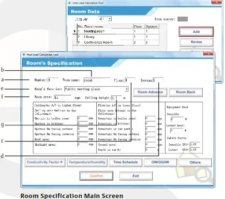 Heat Load Calculating -Room Data Main Screen