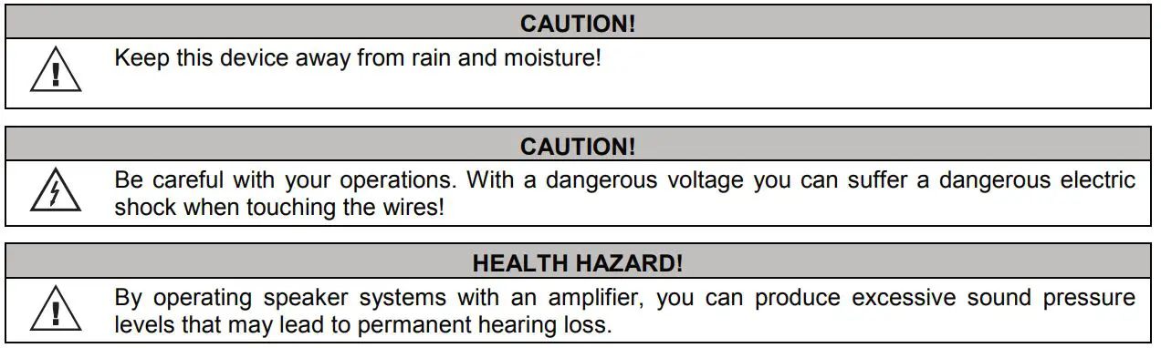 OMNITRONIC DJP-900P MK2 PA Amplifier - Safety Instructions