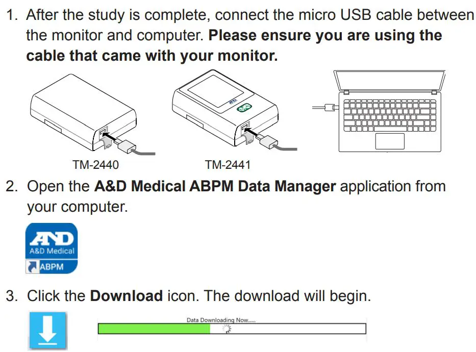 A D TM-2440 Professional Ambulatory Blood Pressure Monitor User Guide - Downloading the data