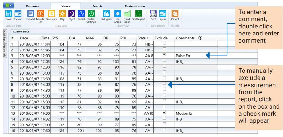 A D TM-2440 Professional Ambulatory Blood Pressure Monitor User Guide - The datalist for all measurements appear
