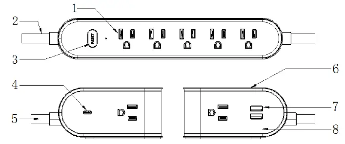 HAWORTH 80202-8-Port-Plug-with-USB-Extension-FIG-1