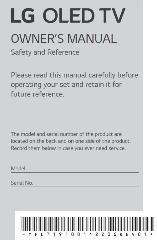 LG DVB-T2CS2 OLED TV Owner's Manual