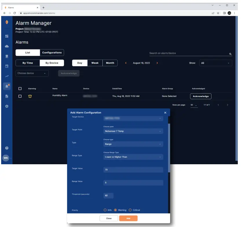 KMC BAC 5901C Commander BACnet General Purpose Controller - Alarms