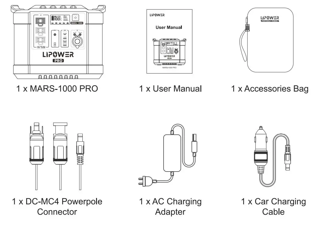 LIPOWER MARS-1000 PRO 1200W Portable Power Station fig (1)