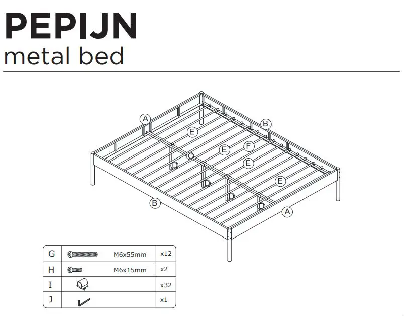 Wood PEPIJN Metal Bed Instructions