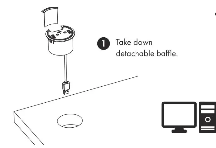 GRAUGEAR G-THUB-AU-60 USB3.0 In-Desk Hub 3 Ports Hub with Audio - Take down detachable baffle.