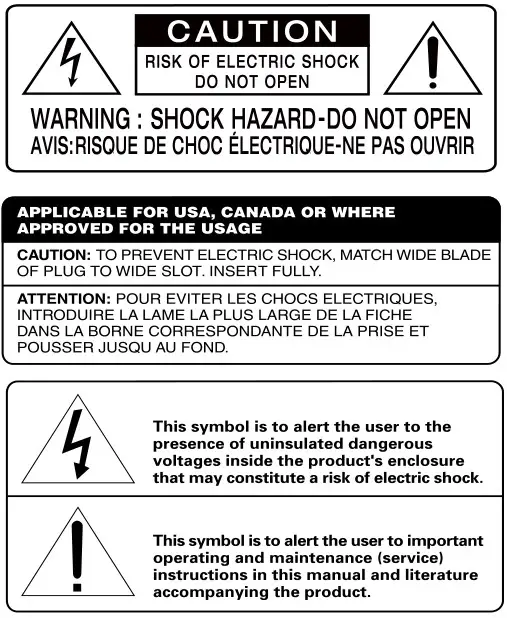 ROTEL Stereo Control Amplifier - Warnings & Cautions