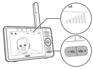 vtech RM5752 Wi Fi 1080P Video Monitor - Adjust speaker volume