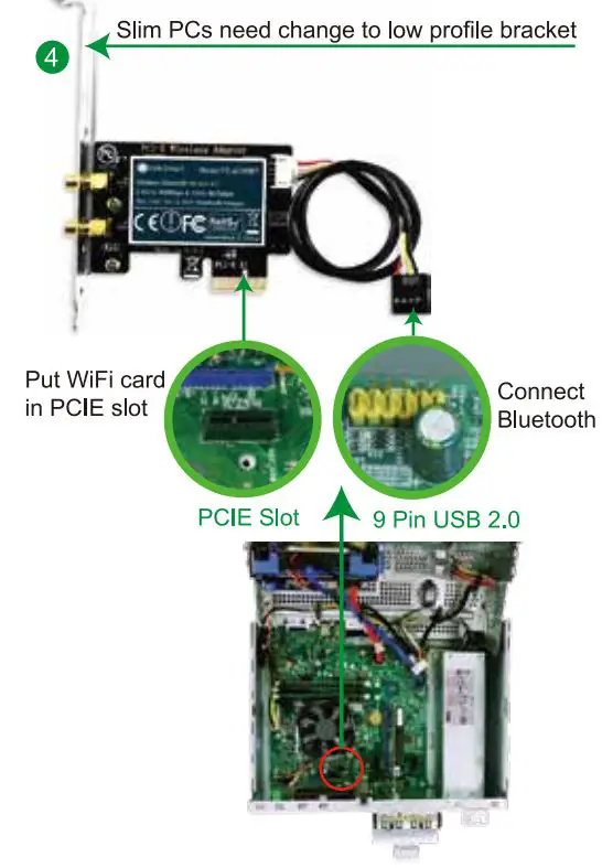FEBSmart FS-AC60BT PCI Express Wireless AC Dual Band WiFi Bluetooth Adapter Installation Guide - Find correct PCI express slot