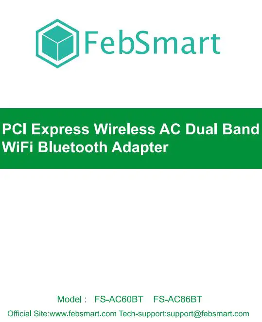 FEBSmart FS-AC60BT PCI Express Wireless AC Dual Band WiFi Bluetooth Adapter Installation Guide