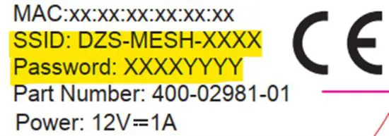 DZS MESH 1200 Dual Band Wi-Fi Router - default credentials 1
