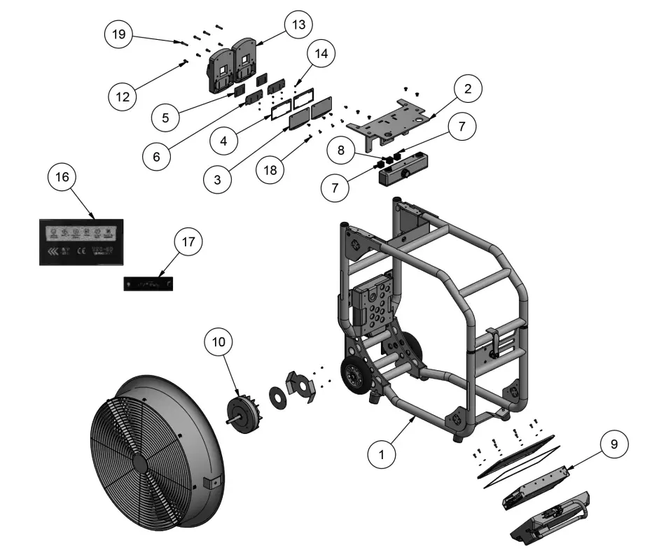SUPERVAC V18 BH Large Battery Operated Fans - Exploded View