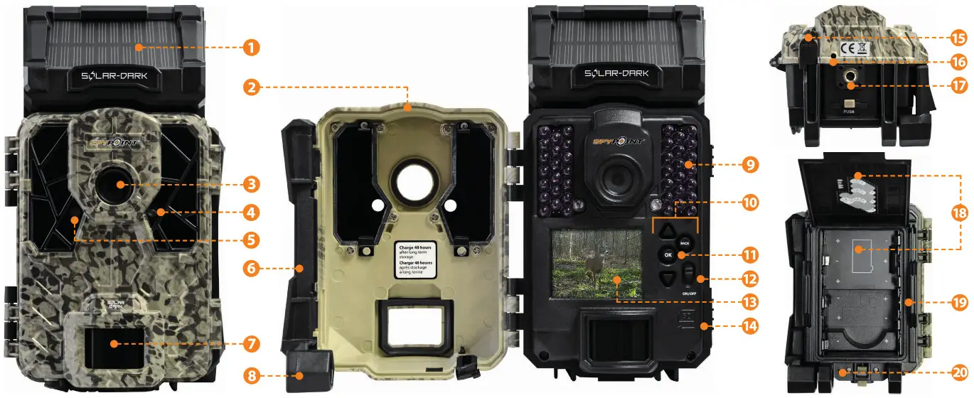 SPYPOINT Solar Trail Camera components