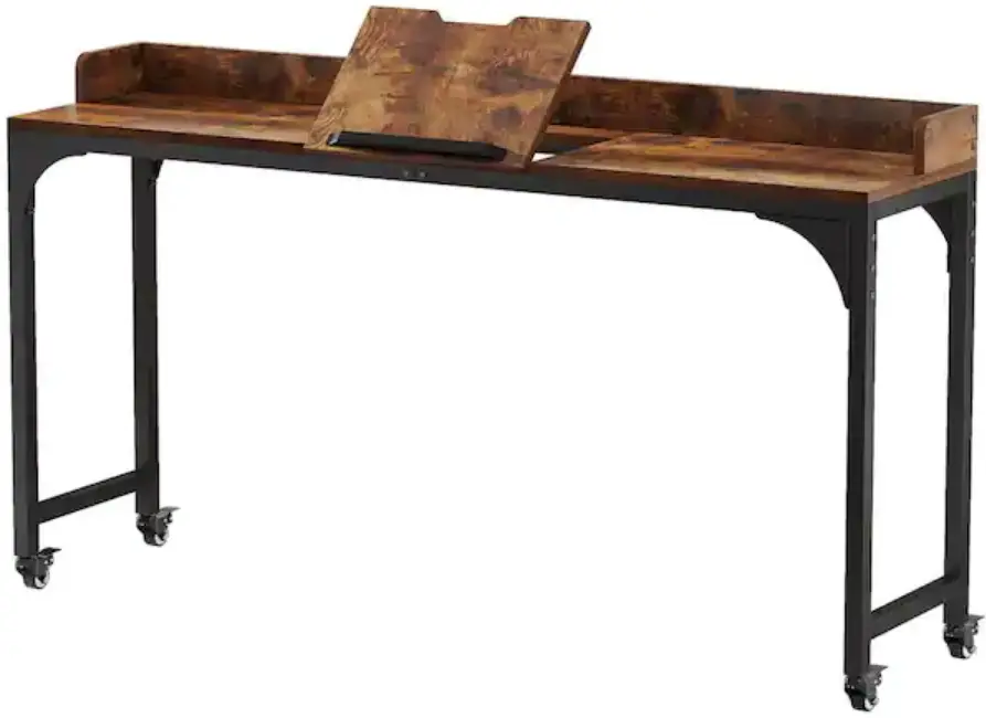 Tribesigns TJHD-QP-0127 Cassey 70.86 Inch Rectangular Rustic Brown Wood and Metal Writing Desk Overbed Table