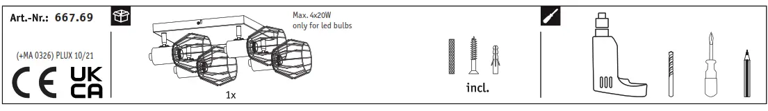 Paulmann Lanka Ceiling Spotlights E14 230V max. 4x20W Dimmable Black - figj