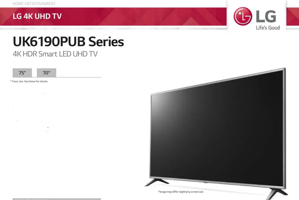 LG UK6190PUB Series 4K HDR Smart LED UHD TV Specifications Manual