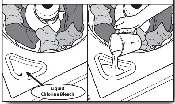 Add liquid chlorine bleach to dispenser