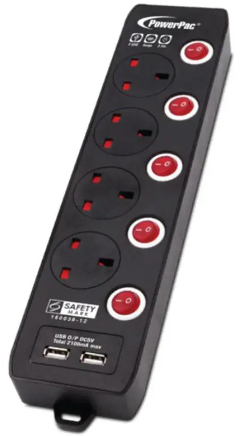 PowerPac PP134UBK Blask Series Extension Socket