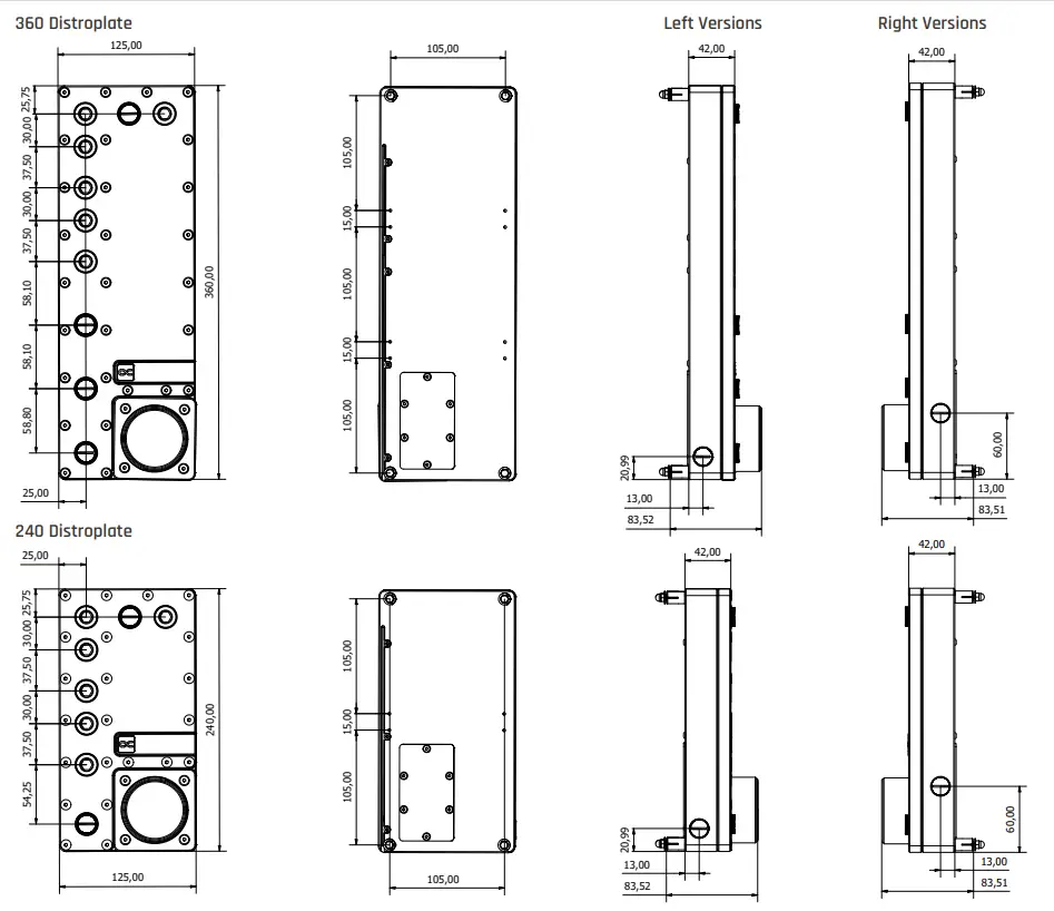 alphacool Core Distro Plate 360 Left VPP D5 - Dimensions