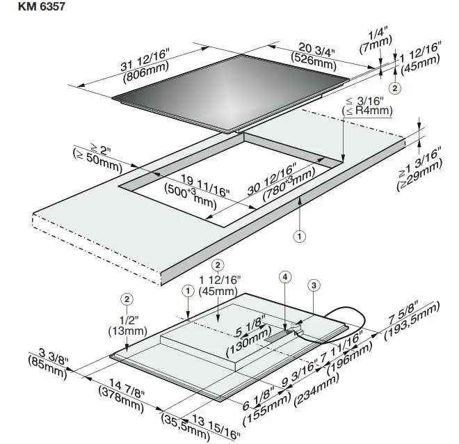 Miele KM 6386 Induction Cooktop- dimensions