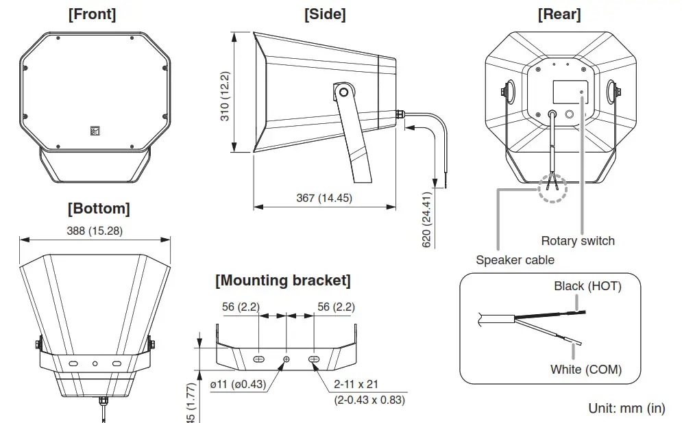 TOA CS-761B 2Way Coaxial Horn Speaker 60W - DIMENSIONAL DIAGRAM