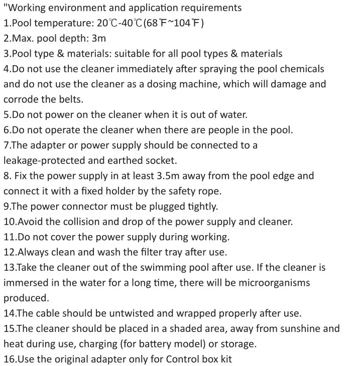 Paxcess Orobotic Pool Floor Cleaner - Cautions Information