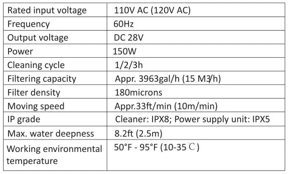 Paxcess Orobotic Pool Floor Cleaner - Specifications