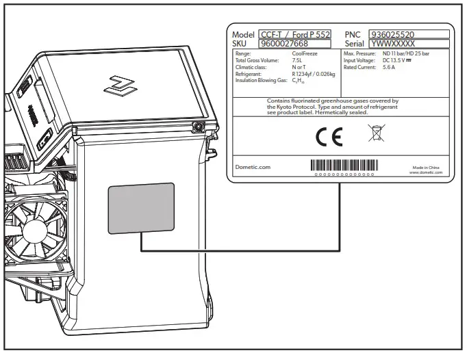 DOMETIC CCF T CPV Center Console Refrigerator - Model Identification