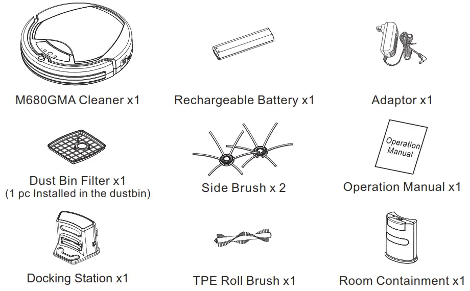 ADDA ZD24W Robotic Vacuum Cleaner - MAJOR COMPONENTS AND ATTACHMENTS