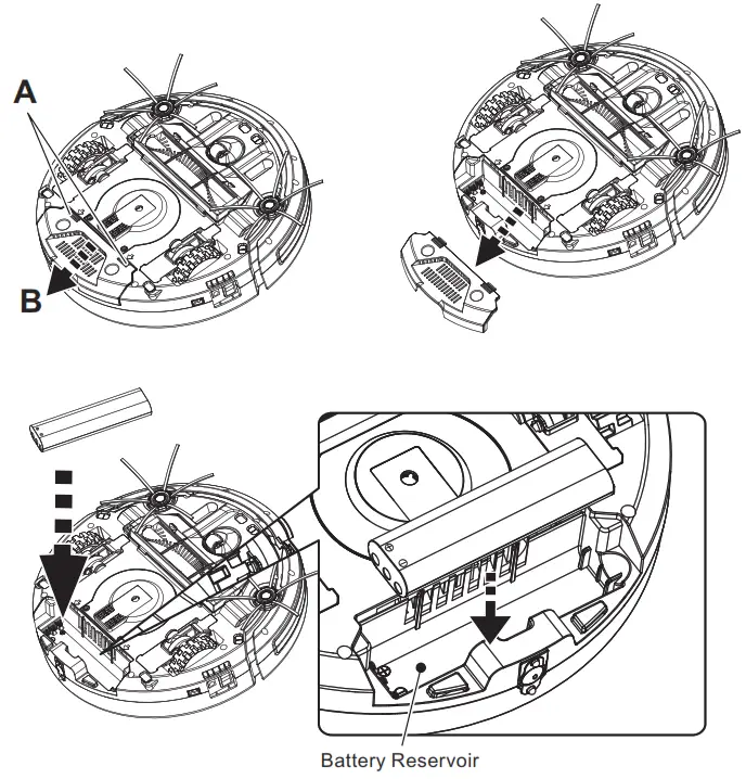 ADDA ZD24W Robotic Vacuum Cleaner - The method of replacing battery
