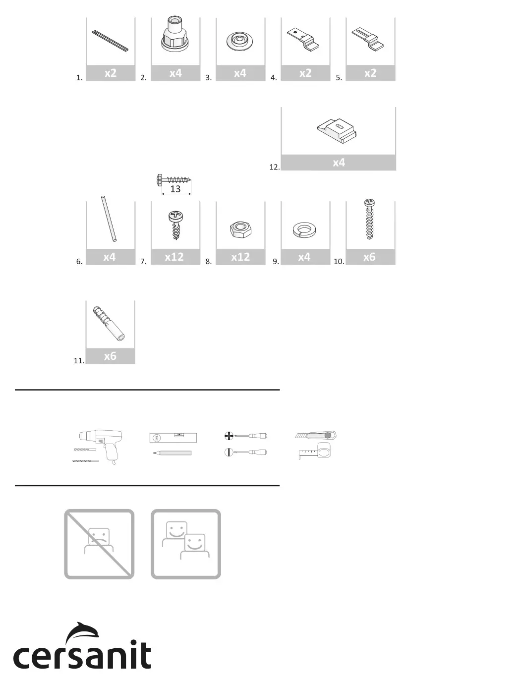 cersanit P-WP-ZEN170 Rectangular Bathtub- parts list