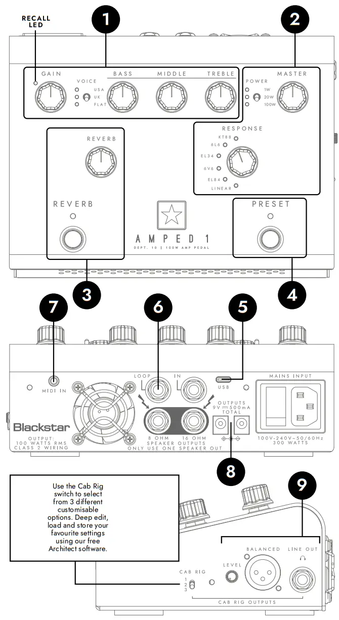 Blackstar AMPED1 100W Guitar Amp Pedal - Fig6